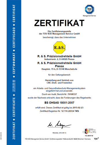 Sicherheitsmanagement-System-Zertifizierung nach OHSAS 18001: 1999