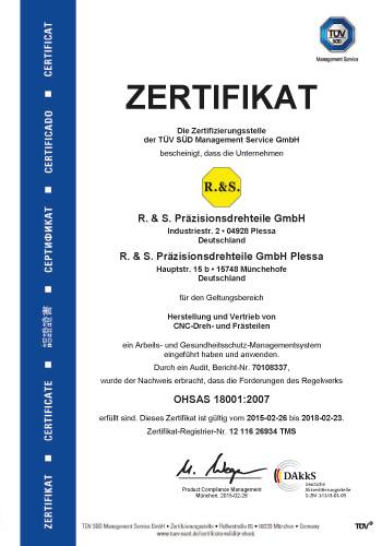 Qualit�tsmanagement-System-Zertifizierung nach OHSAS 18001: 2007